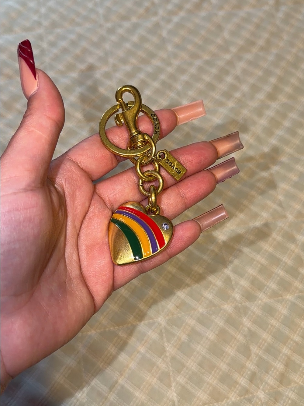 Coach Gold Heart Keychain with Rainbow Enamel